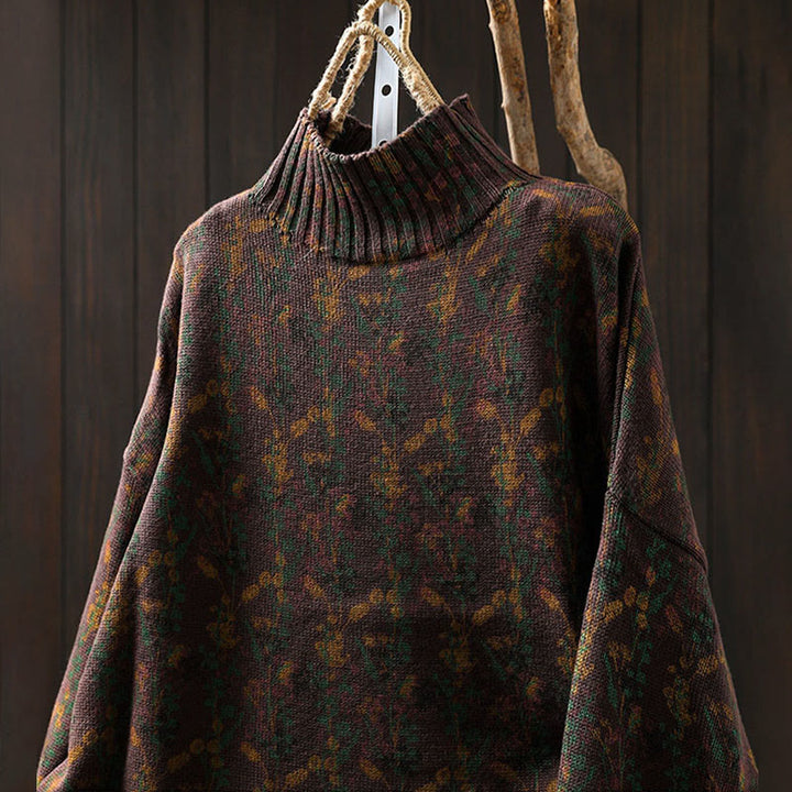 Suéter de algodón para mujer con cuello alto y manga larga, estampado de plantas y Buddha Stones). - image 23