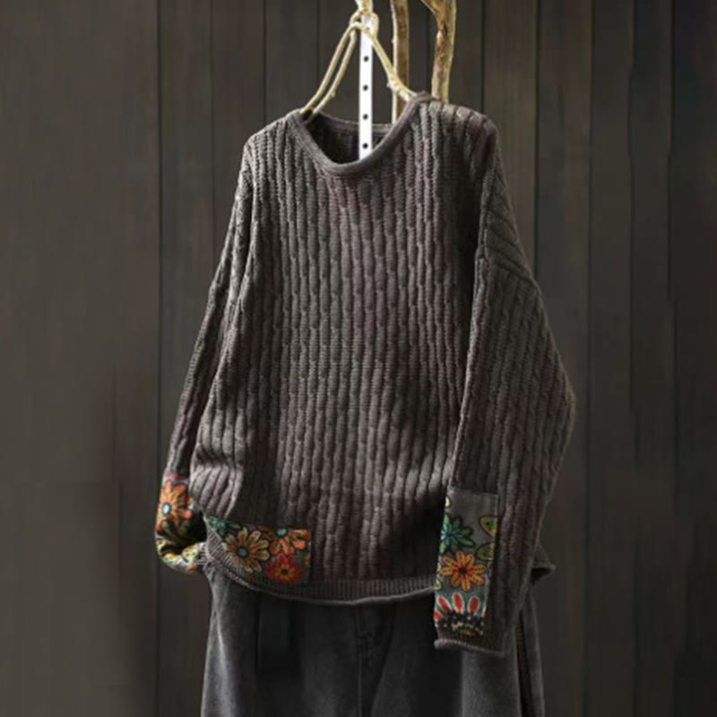 Suéter de algodón para mujer con cuello redondo y manga larga, diseño patchwork de Buddha Stones para invierno - Gris tenue - US4-12, UK/AU8-16, EU36-44 (F) - image 11