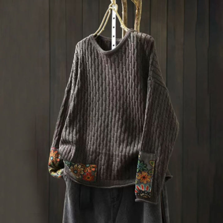 Suéter de algodón para mujer con cuello redondo y manga larga, diseño patchwork de Buddha Stones para invierno - Gris tenue - US4-12, UK/AU8-16, EU36-44 (F) - image 11