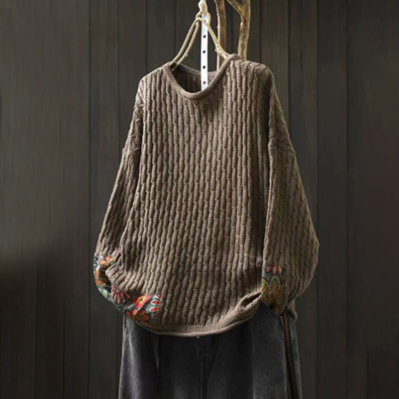 Suéter de algodón para mujer con cuello redondo y manga larga, diseño patchwork de Buddha Stones para invierno - Broncearse - US4-12, UK/AU8-16, EU36-44 (F) - image 12