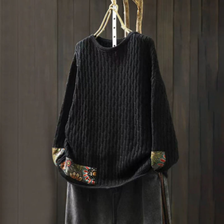 Suéter de algodón para mujer con cuello redondo y manga larga, diseño patchwork de Buddha Stones para invierno - Negro - US4-12, UK/AU8-16, EU36-44 (F) - image 10