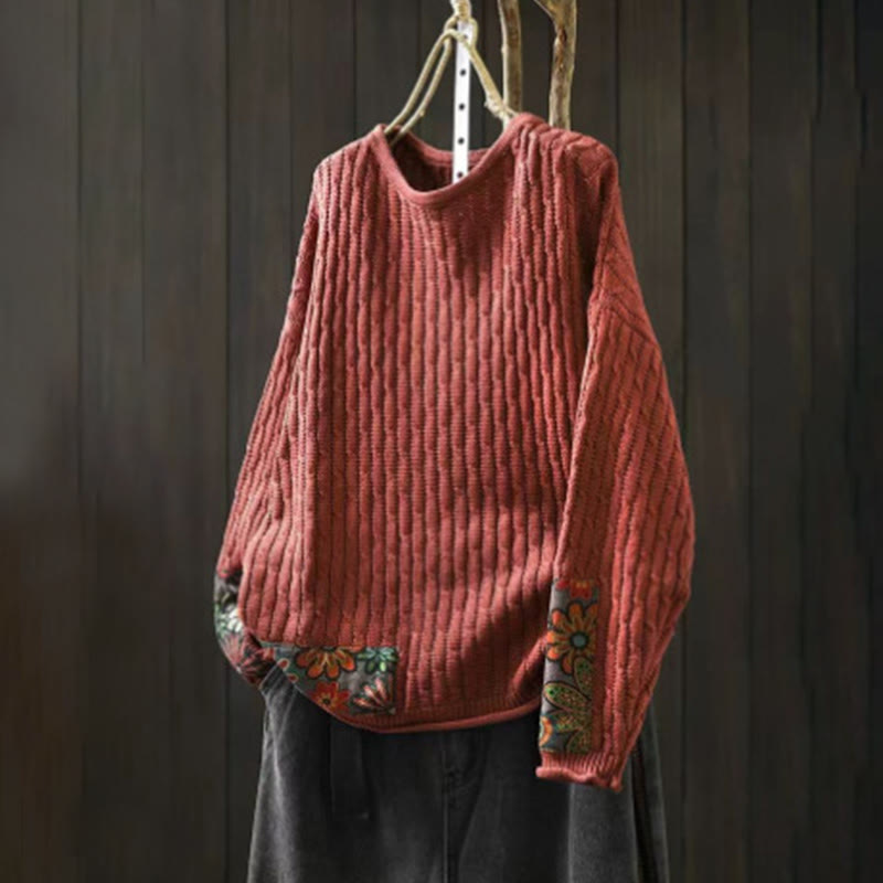 Suéter de manga larga con cuello redondo y diseño de patchwork de Buddha Stones para mujer. - Tomate - US4-12, UK/AU8-16, EU36-44 (F) - image 9