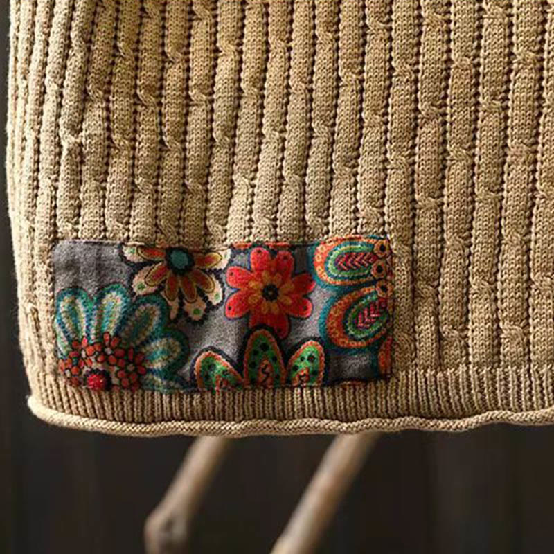 Suéter de manga larga con cuello redondo y diseño de patchwork de Buddha Stones para mujer. - image 8