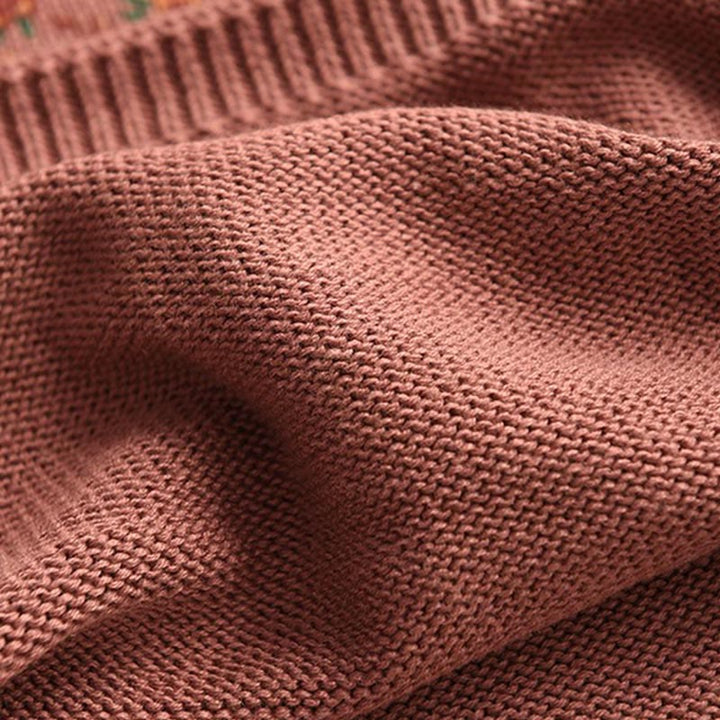 Suéter de punto de manga larga con cuello alto y estampado floral de Buddha Stones para mujer. - image 5