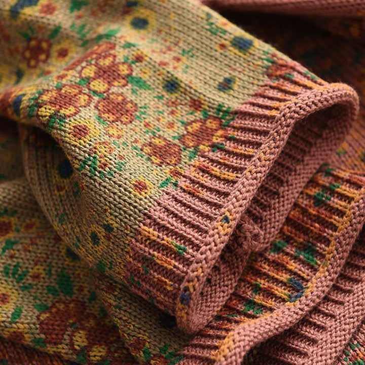 Suéter de punto de algodón para mujer con cuello alto, manga larga y estampado floral de otoño con Buddha Stones - image 6