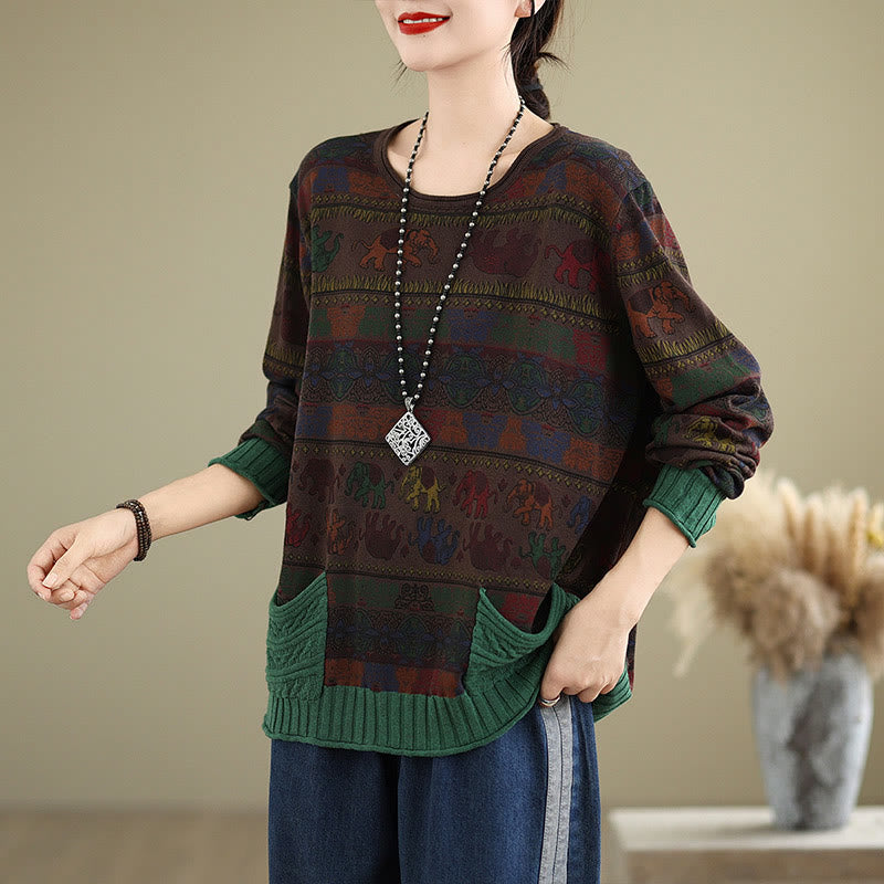 Suéter de manga larga para mujer, de algodón, con bolsillos, estampado de elefantes y Buddha Stones. - image 16