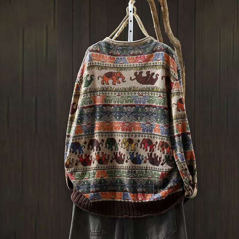 Suéter de manga larga para mujer, de algodón, con bolsillos, estampado de elefantes y Buddha Stones. - image 6