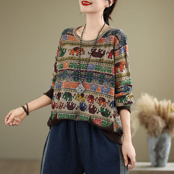 Suéter de manga larga para mujer, de algodón, con bolsillos, estampado de elefantes y Buddha Stones. - image 3