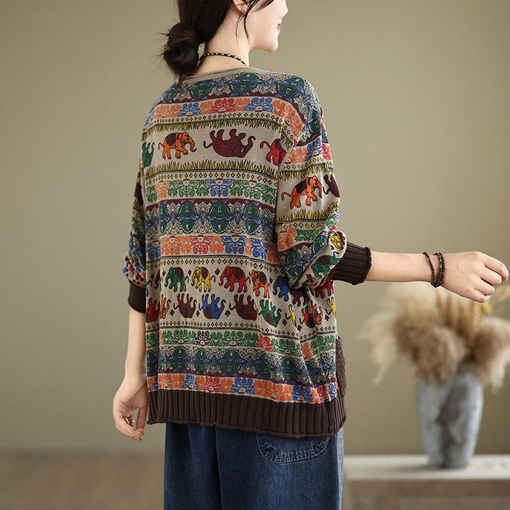 Suéter de manga larga para mujer, de algodón, con bolsillos, estampado de elefantes y Buddha Stones. - image 4
