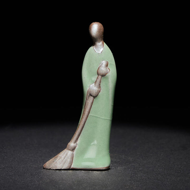 Estatua de cerámica de Buddha Stones, pequeño monje barrendero sin forma, decoración del hogar, 3,5 x 1,5 x 7 cm - Buda 3,5*1,5*7 cm - image 0