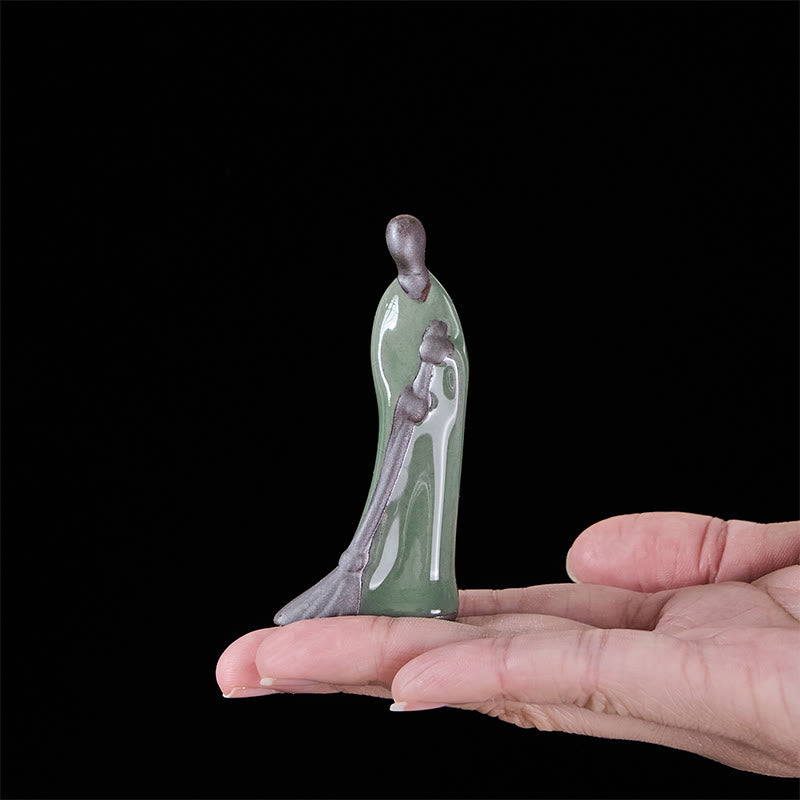 Estatua de cerámica de Buddha Stones, pequeño monje barrendero sin forma, decoración del hogar, 3,5 x 1,5 x 7 cm - image 5