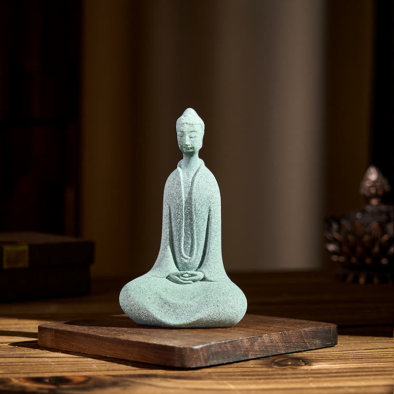 Estatua de Buddha Stones de meditación de arenisca, figura de Buda, decoración de escritorio, 6 x 4,5 x 9,5 cm - image 2