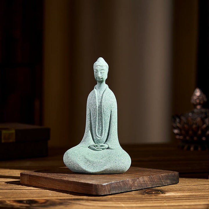 Estatua de Buddha Stones de meditación de arenisca, figura de Buda, decoración de escritorio, 6 x 4,5 x 9,5 cm - image 2
