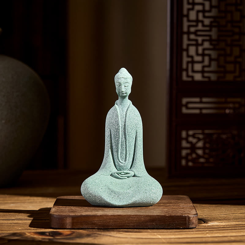 Estatua de Buddha Stones de meditación de arenisca, figura de Buda, decoración de escritorio, 6 x 4,5 x 9,5 cm - image 1