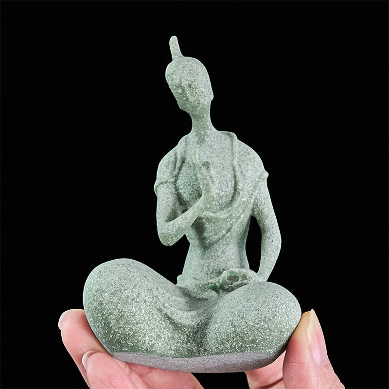 Estatua de Buddha Stones escuchando, arenisca, decoración del hogar, 6,5 x 5,5 x 9,5 cm - image 6