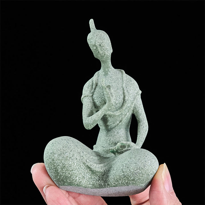 Estatua de Buddha Stones escuchando, arenisca, decoración del hogar, 6,5 x 5,5 x 9,5 cm - image 6