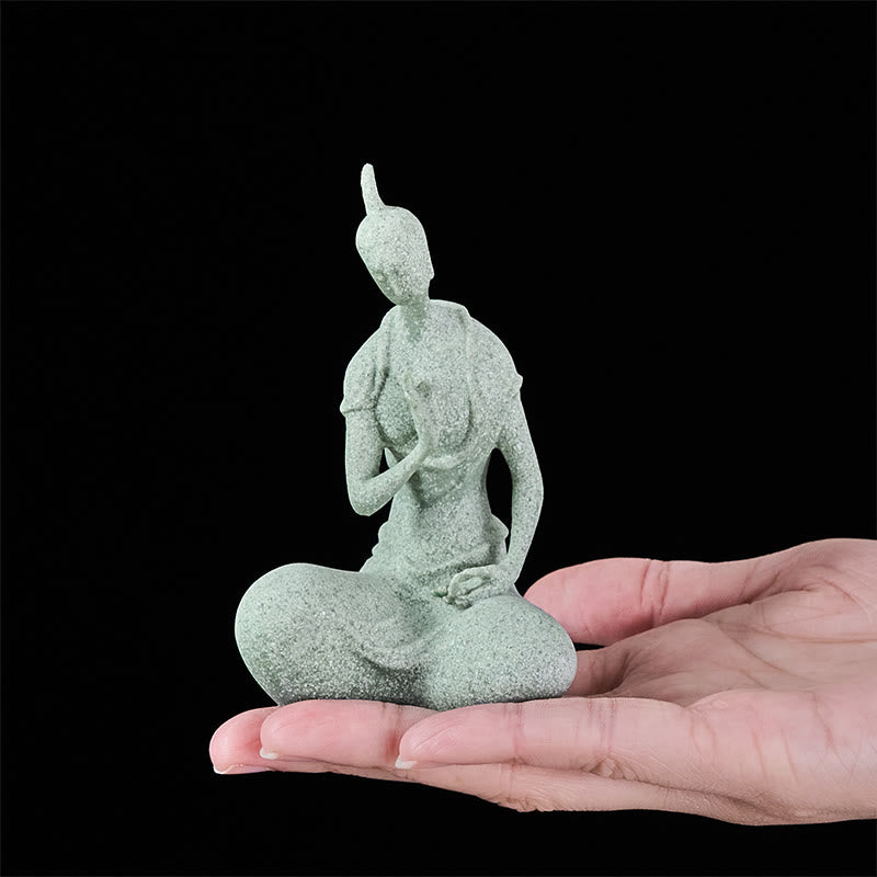 Estatua de Buddha Stones escuchando, arenisca, decoración del hogar, 6,5 x 5,5 x 9,5 cm - image 5