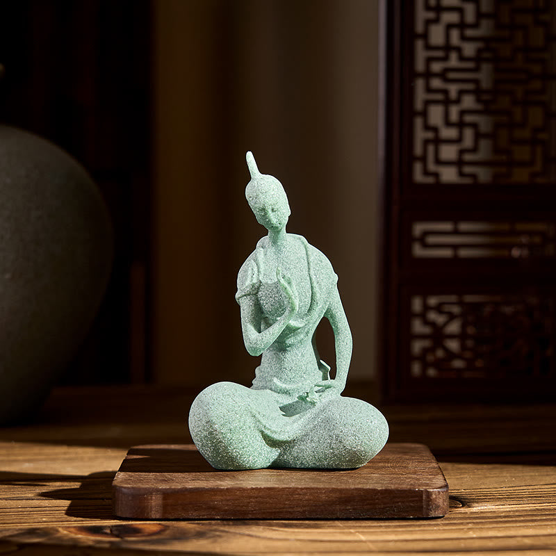 Estatua de Buddha Stones escuchando, arenisca, decoración del hogar, 6,5 x 5,5 x 9,5 cm - image 1