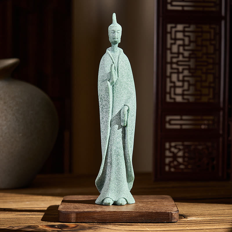Estatua de Buddha Stones de pie para meditación, de arenisca, para decoración del hogar, 3,8 x 6,5 x 17 cm - image 1