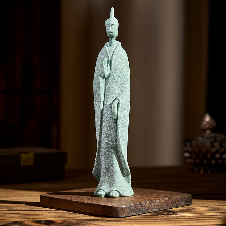 Estatua de Buddha Stones de pie para meditación, de arenisca, para decoración del hogar, 3,8 x 6,5 x 17 cm - image 2