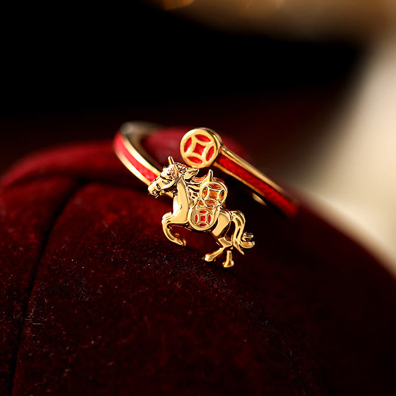 Buddha Stones, hilo rojo de cobre, monedas de cobre, año del caballo, anillo de equilibrio de apertura - Caballo de cobre (diámetro interior: 17 mm) - image 0