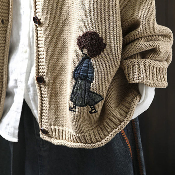 Cárdigan de manga larga para mujer, de algodón, con botones y estampado de figuras de patchwork con Buddha Stones. - image 4