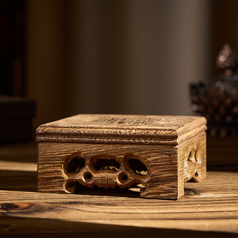 Buddha Stones, Buda sin forma, cerámica, escritorio de madera de wengué, decoración de serenidad - Mesa cuadrada pequeña de 8 x 8 x 3,8 cm - image 5