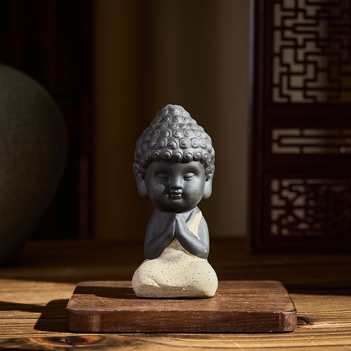 Buddha Stones, diseño del símbolo de Buda Tathagata, decoración de escritorio de arcilla púrpura Serenity - Buda beige 4*4*8,5 cm - image 2