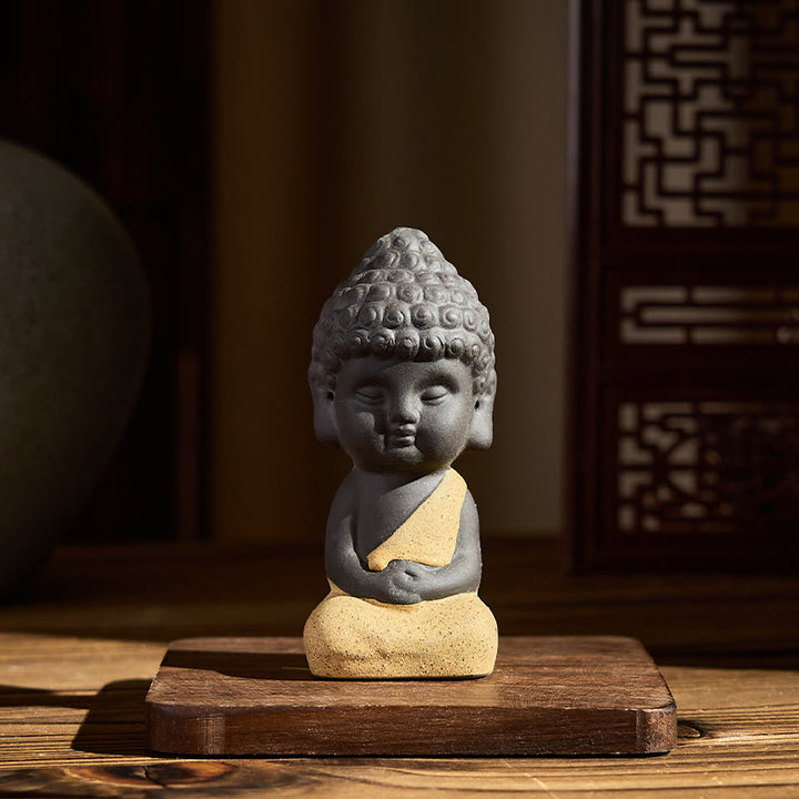Buddha Stones, diseño del símbolo de Buda Tathagata, decoración de escritorio de arcilla púrpura Serenity - Buda amarillo 4*4*8,5 cm - image 3