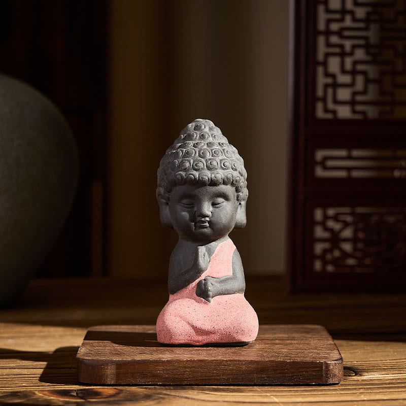 Buddha Stones, diseño del símbolo de Buda Tathagata, decoración de escritorio de arcilla púrpura Serenity - Buda rosa 4*4*8,5 cm - image 1