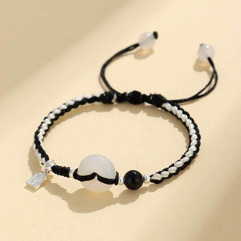 Pulsera de la suerte con hebilla de la paz de ágata aventurina verde y Buddha Stones - Cordón negro de ágata blanca (circunferencia de la muñeca: 14-18 cm) - image 13