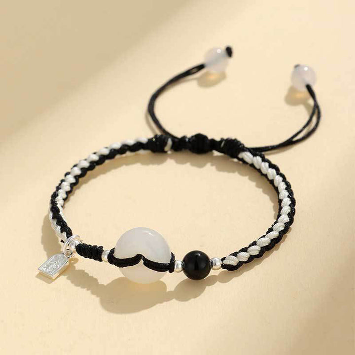 Pulsera de la suerte con hebilla de la paz de ágata aventurina verde y Buddha Stones - Cordón negro de ágata blanca (circunferencia de la muñeca: 14-18 cm) - image 13