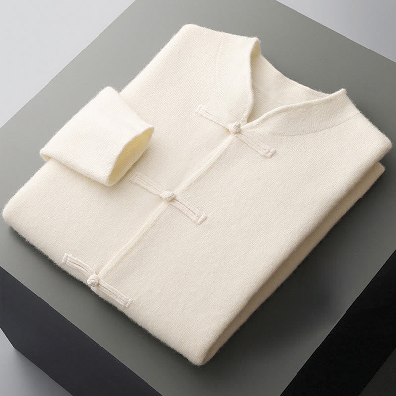 Suéter de lana de manga larga para hombre, color liso, con botones de rana chinos y Buddha Stones ( invierno). - image 3