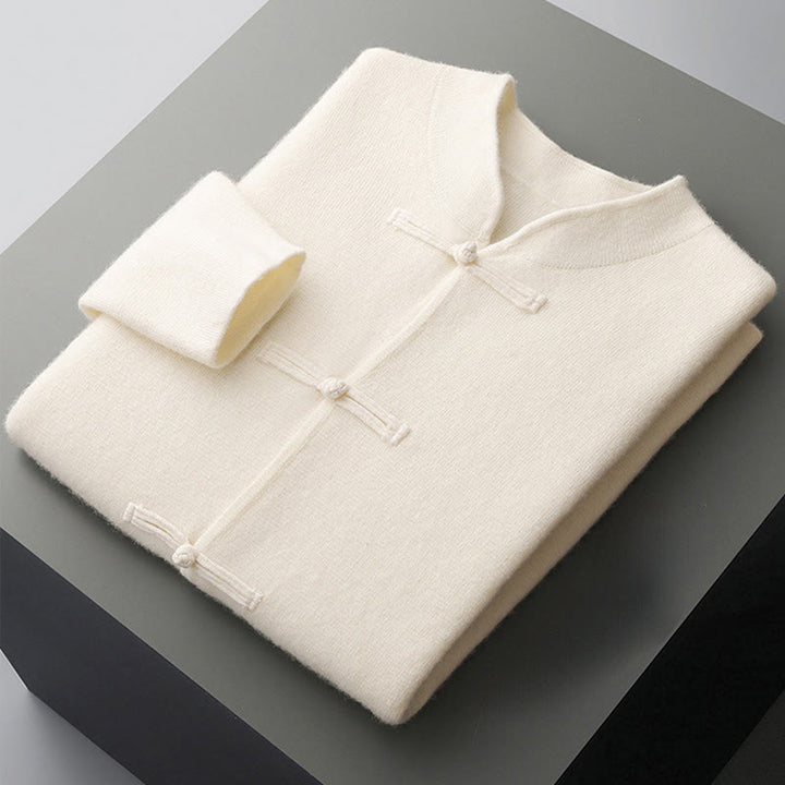 Suéter de lana de manga larga para hombre, color liso, con botones de rana chinos y Buddha Stones ( invierno). - image 3