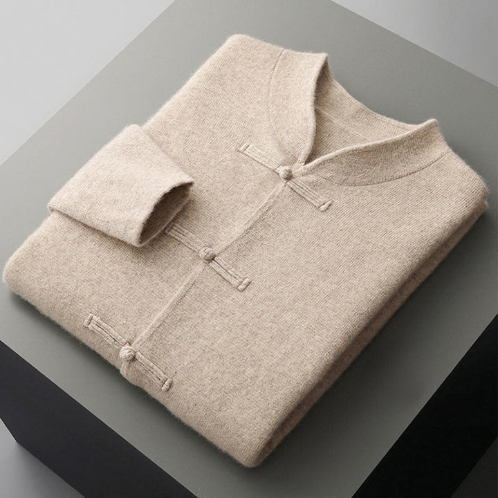 Suéter de lana de manga larga para hombre, color liso, con botones de rana chinos y Buddha Stones ( invierno). - image 9