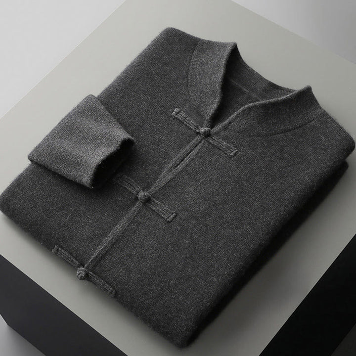 Suéter de lana de manga larga para hombre, color liso, con botones de rana chinos y Buddha Stones ( invierno). - image 17