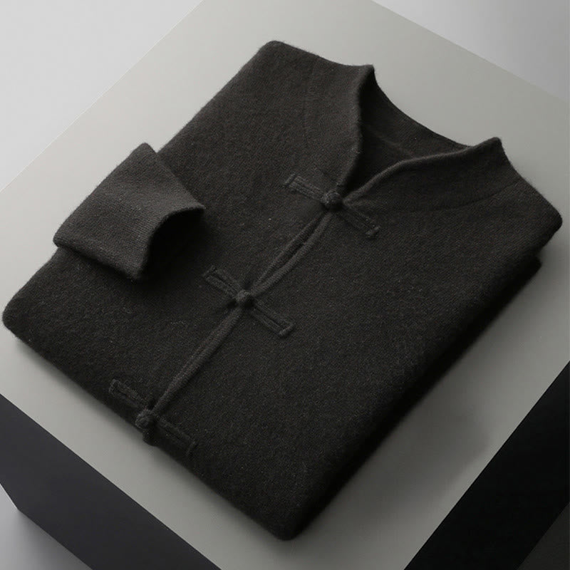 Suéter de lana de manga larga para hombre, color liso, con botones de rana chinos y Buddha Stones ( invierno). - image 5