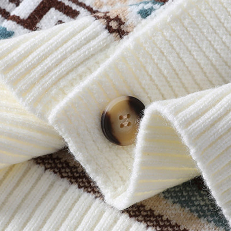 Suéter de punto étnico de manga larga para hombre con bolsillos y estampado jacquard de Buddha Stones - image 6