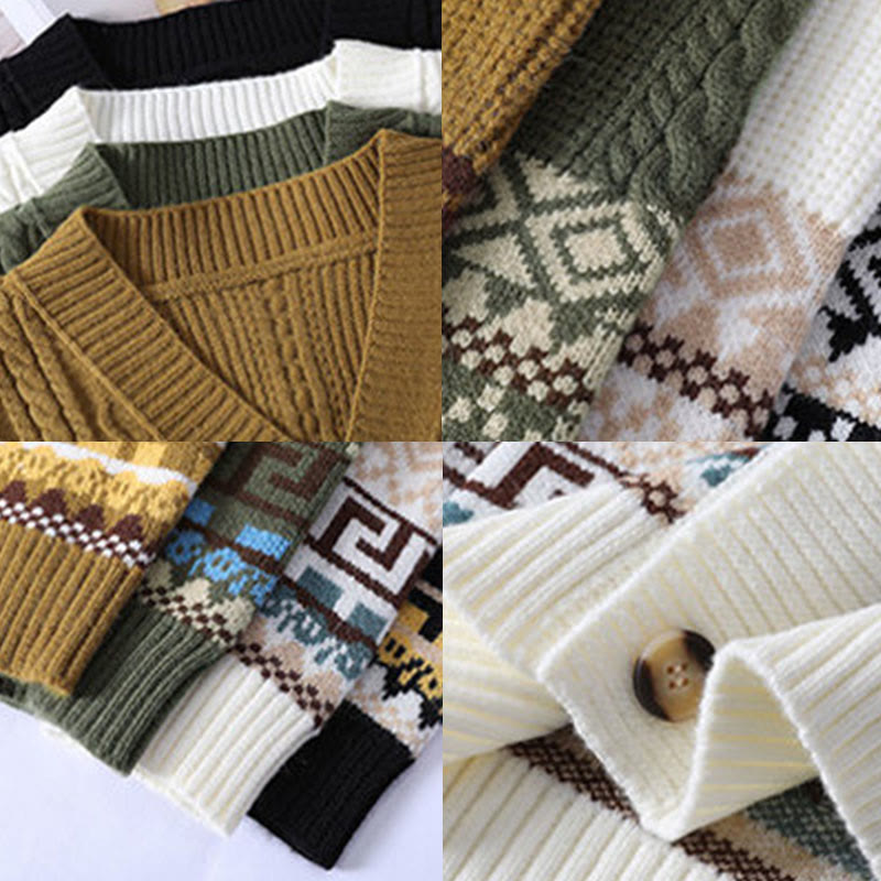 Jersey de punto étnico de manga larga para hombre con estampado de Buddha Stones y diseño jacquard, con bolsillos. - image 11