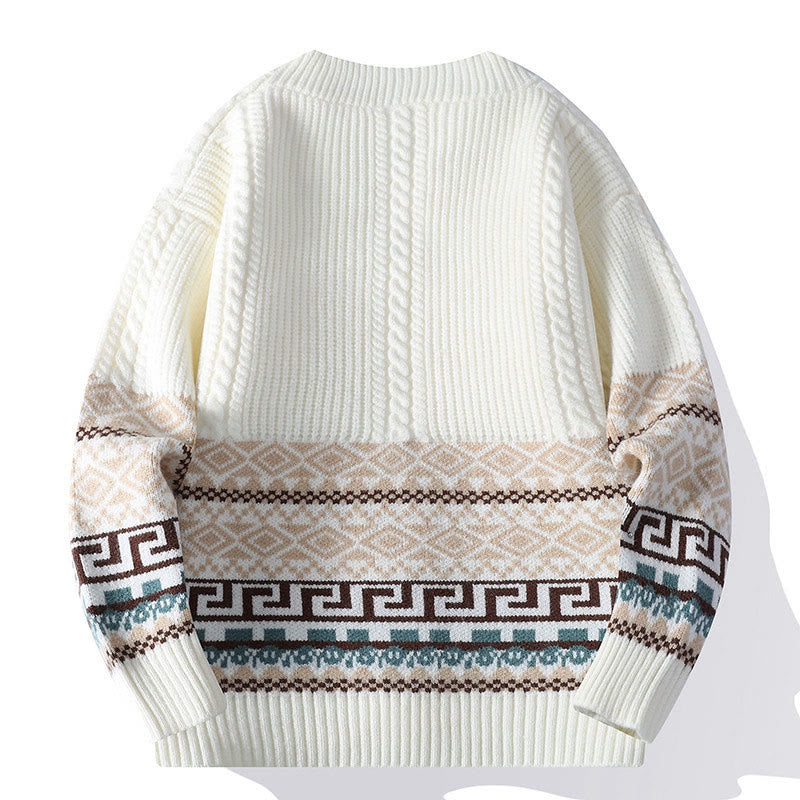 Jersey de punto étnico de manga larga para hombre con estampado de Buddha Stones y diseño jacquard, con bolsillos. - image 1