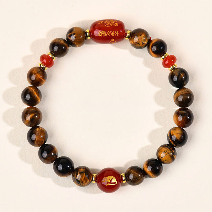 Pulsera protectora de ágata roja con ojo de tigre natural y Buddha Stones del zodiaco chino (12 unidades). - 8 mm (circunferencia de la muñeca 14-16 cm) - Rata - image 0