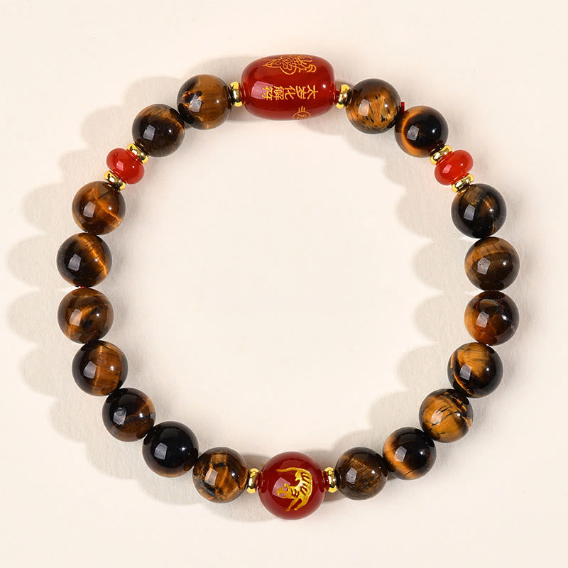 Pulsera protectora de ágata roja con ojo de tigre natural y Buddha Stones del zodiaco chino (12 unidades). - 8 mm (circunferencia de la muñeca 14-16 cm) - Tigre - image 3