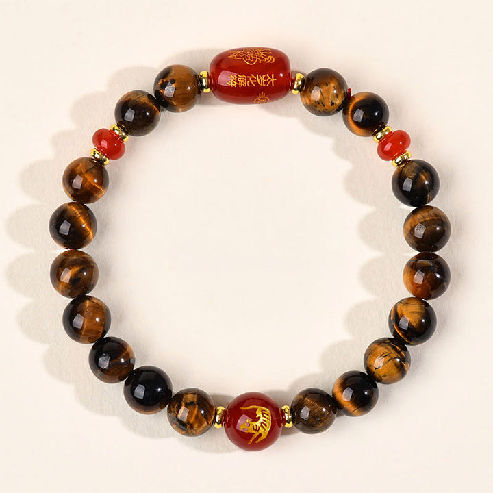 Pulsera protectora de ágata roja con ojo de tigre natural y Buddha Stones del zodiaco chino (12 unidades). - 8 mm (circunferencia de la muñeca 14-16 cm) - Tigre - image 3