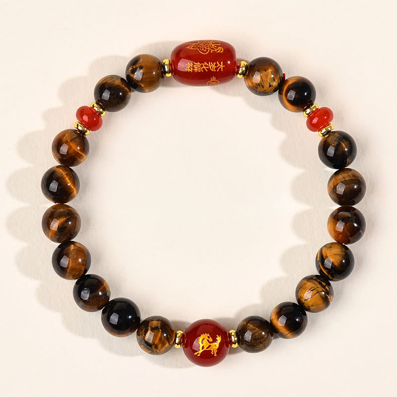 Pulsera protectora de ágata roja con ojo de tigre natural y Buddha Stones del zodiaco chino (12 unidades). - 8 mm (circunferencia de la muñeca 14-16 cm) - Caballo - image 13