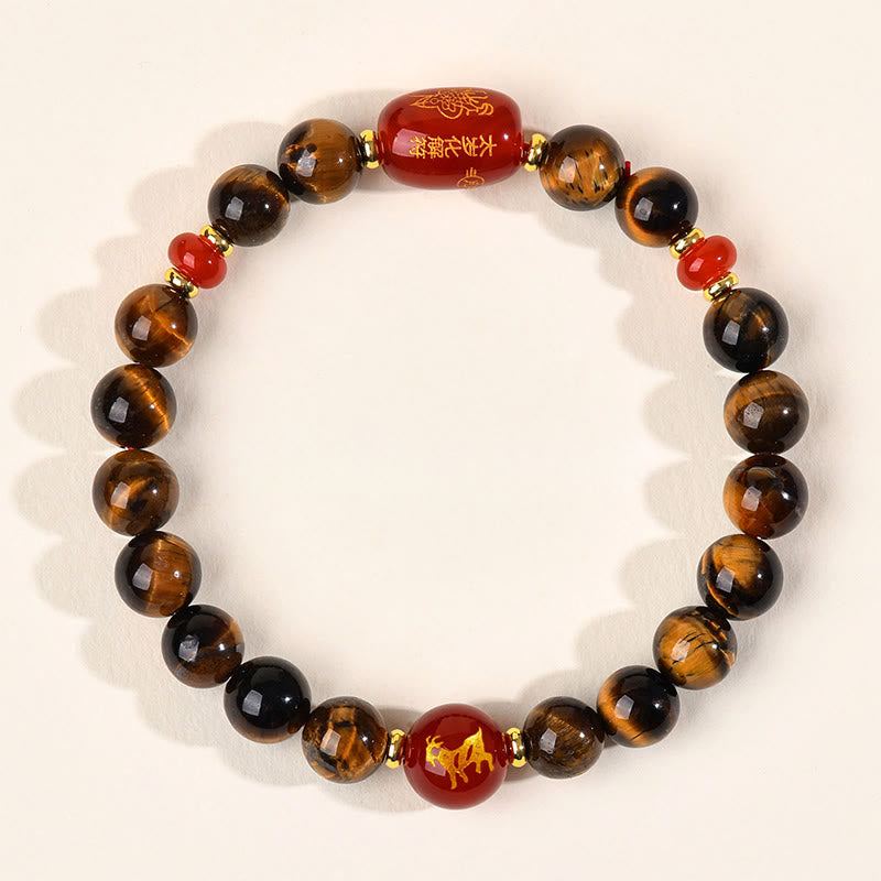 Pulsera protectora de ágata roja con ojo de tigre natural y Buddha Stones del zodiaco chino (12 unidades). - 8 mm (circunferencia de la muñeca 14-16 cm) - Cabra - image 15