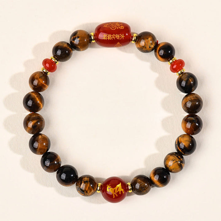 Pulsera protectora de ágata roja con ojo de tigre natural y Buddha Stones del zodiaco chino (12 unidades). - 8 mm (circunferencia de la muñeca 14-16 cm) - Cabra - image 15