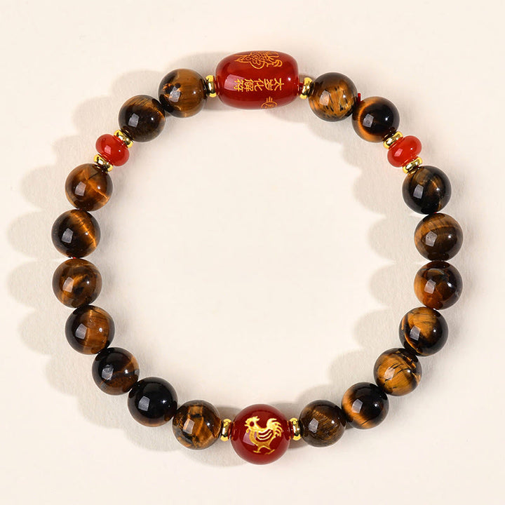 Pulsera protectora de ágata roja con ojo de tigre natural y Buddha Stones del zodiaco chino (12 unidades). - 8 mm (circunferencia de la muñeca 14-16 cm) - Gallo - image 17