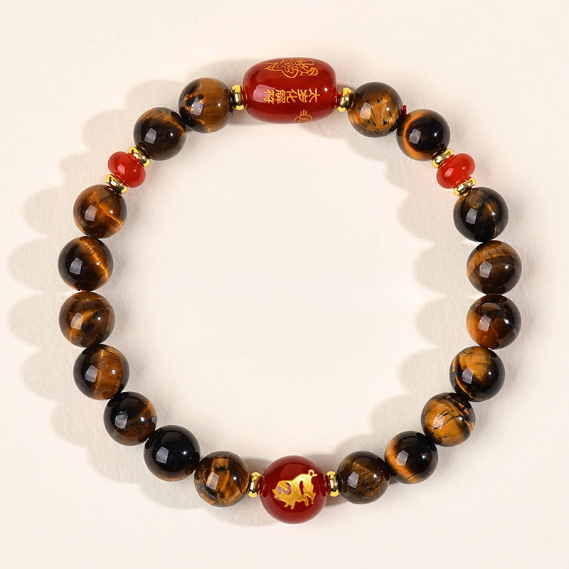 Pulsera protectora de ágata roja con ojo de tigre natural y Buddha Stones del zodiaco chino (12 unidades). - 8 mm (circunferencia de la muñeca 14-16 cm) - Cerdo - image 19