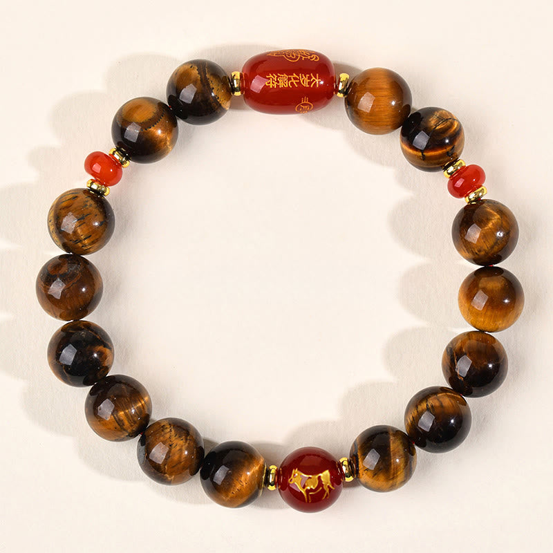 Pulsera protectora de ágata roja con ojo de tigre natural y Buddha Stones del zodiaco chino (12 unidades). - 10 mm (circunferencia de la muñeca 16-17 cm) - Buey - image 21
