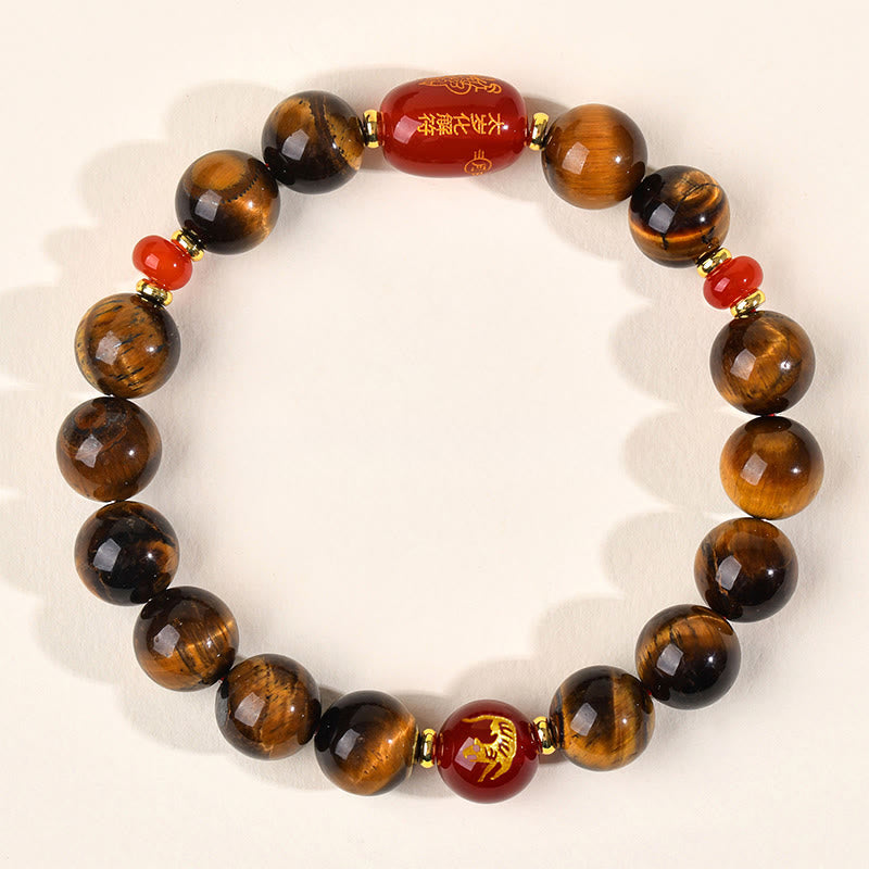 Pulsera protectora de ágata roja con ojo de tigre natural y Buddha Stones del zodiaco chino (12 unidades). - 10 mm (circunferencia de la muñeca 16-17 cm) - Tigre - image 22
